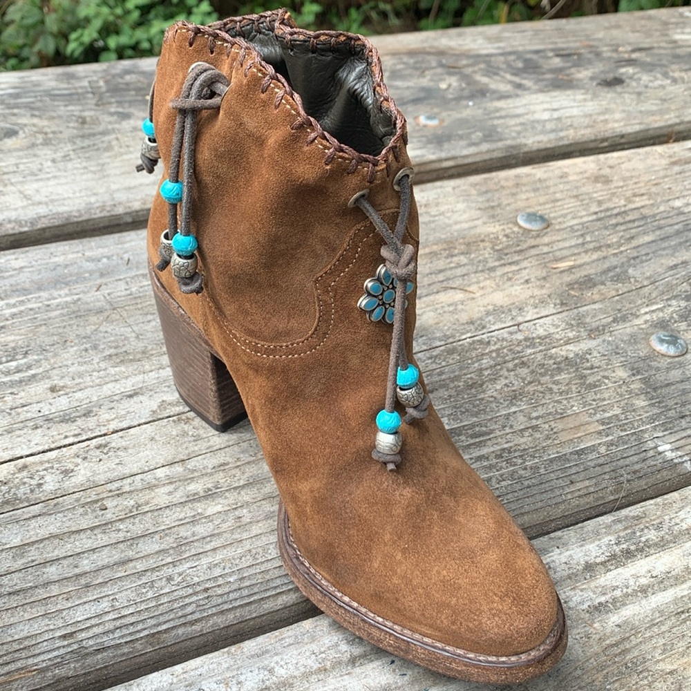 New Materia Prima By Goffredo Fantini Leather Ankle Booties Boots 37 Turquoise